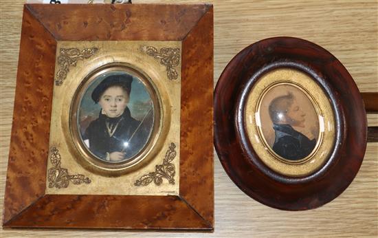 19th century English School, Two miniatures, portraits of a youth and a gentleman largest 8 x 6.5cm